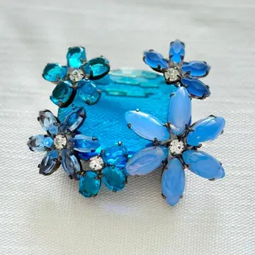 체코 유리 브로치 블루 플라워