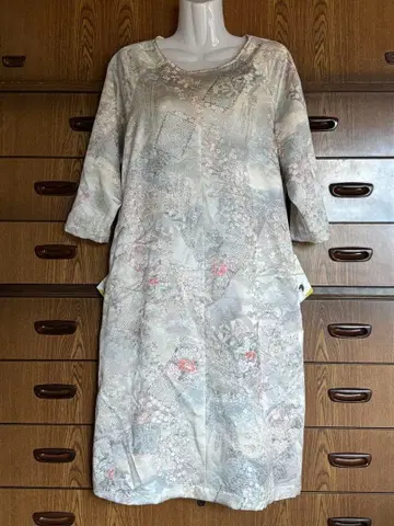 기모노 ( 옅은 그레이 ) 리메이크 래글런 튜닉 원피스 핸드메이드