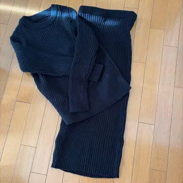 DAY CLOSET 블랙 긴팔 리브 니트 스웨터 셋업