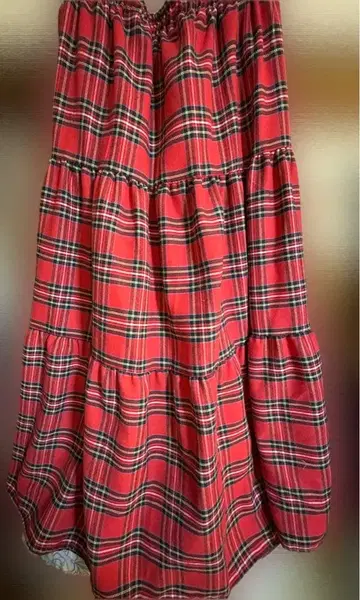 레드 체크 티어드 롱 스커트