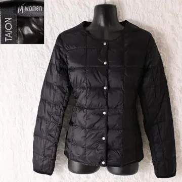 P2Women M 체온 TAION 블랙 노카라 다운 자켓 4328
