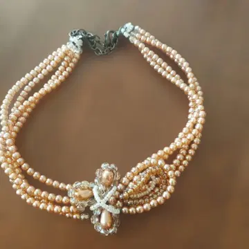 핑크 계열 리본 모티브 초커