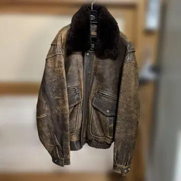 빈티지 구제 의류 JOY MEABEL g1 G-1 가죽 자켓 L 브라운