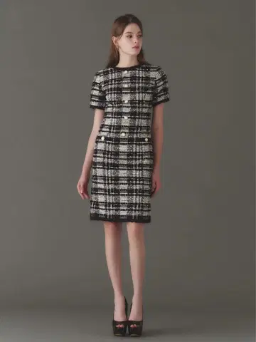 EmiriaWiz 마리아 켄트 트위드 숏 슬리브 원피스