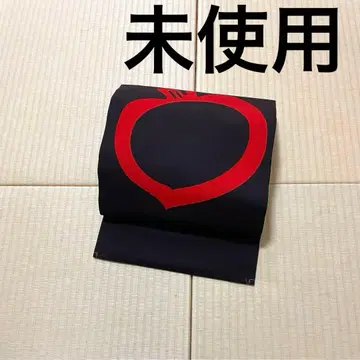 미사용 블랙 x 레드 세련된 염색 패턴 고급 순면 명주 오비 나고야 오비