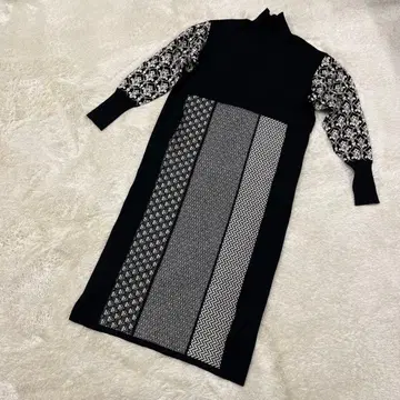 HARE 하레 블록 패턴 니트 원피스 니트 롱 블랙 블랙