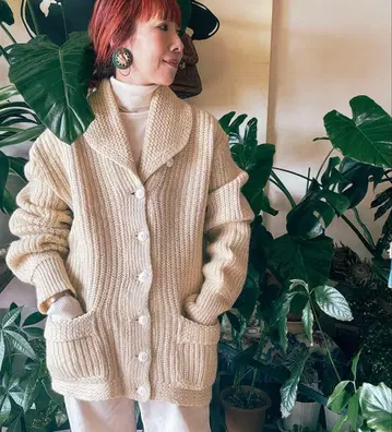 빈티지 60s 70s 숄카라 로우게이지 니트 가디건