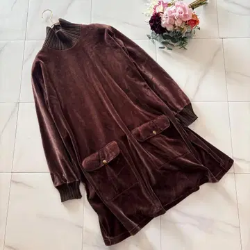 소니아 리키엘 보틀넥 리브 긴팔 원피스 벨로아 벨벳