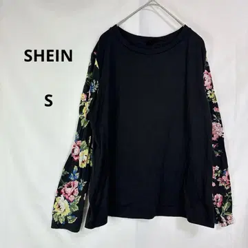 SHEIN 쉬인 꽃무늬 슬리브 블랙 [ S ] 절개 상의 봄/가을 블랙