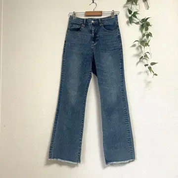 새상품급 플레어 데님 팬츠 인디고 프린지 밑단