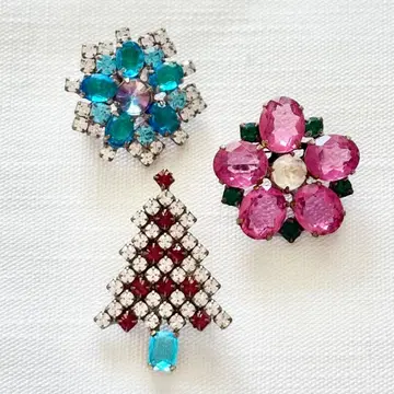 체코 유리 빈티지 브로치 3개 세트