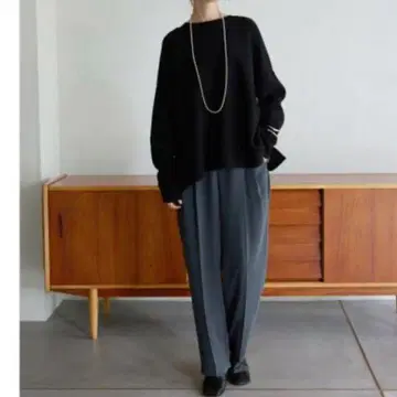 코튼 더블 페이스 니트 풀오버 블랙