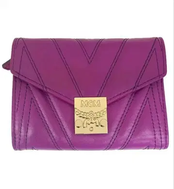 MCM 퍼플 가죽 3단 폴더형 지갑