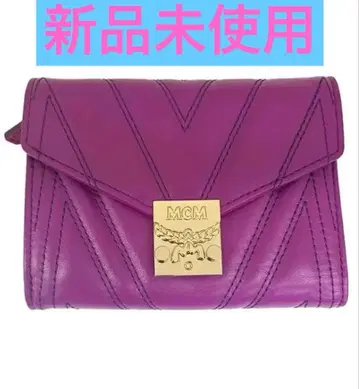 MCM 퍼플 가죽 3단 폴더형 지갑