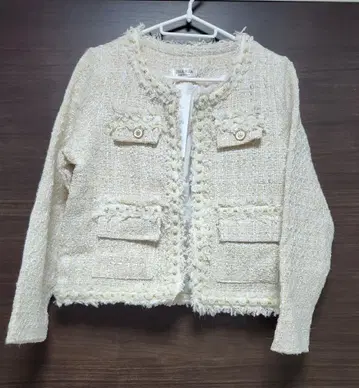 트위드 노카라 자켓 아이보리