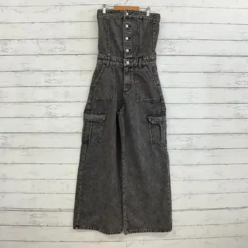 GRL 데님 튜브탑 올인원 와이드 팬츠 하이웨스트 슬림 레그