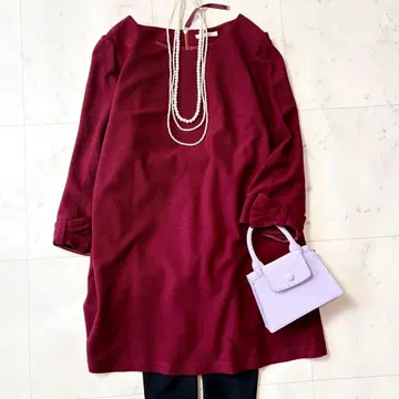 컨디션 최상 로즈 티아라 빅 사이즈 42 워셔블 리본 소매 튜닉 원피스