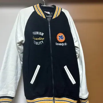 76 바시티 자켓 블랙/화이트 L