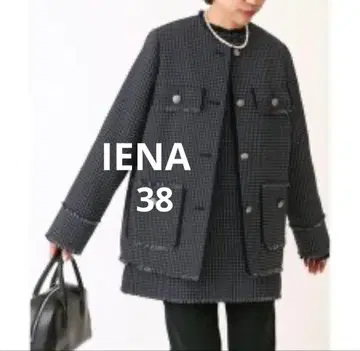 2회 착용 IENA 네이비 노카라 트위드 자켓 은색 버튼 38
