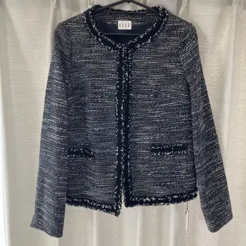 네이비 트위드 노카라 자켓