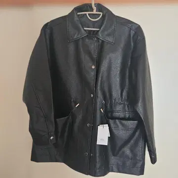 블랙 합성 피혁 자켓