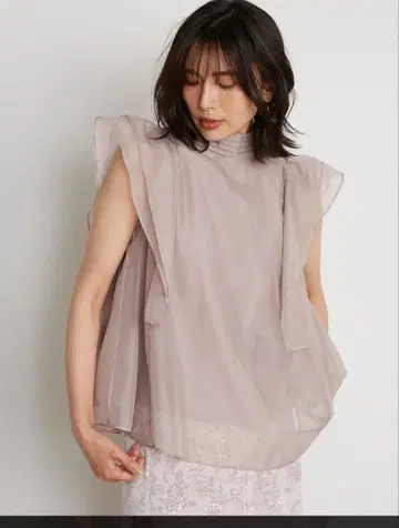 플레어 슬리브 오간 시스루 블라우스 (SNIDEL)