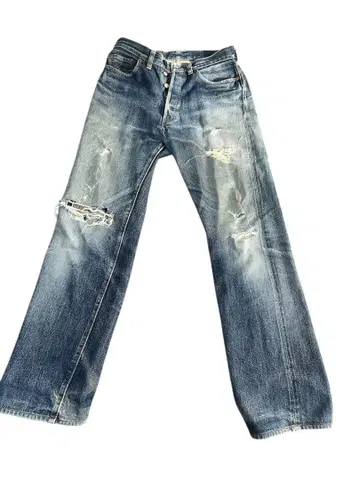 DEKLINE 데미지 가공 블루 데님 팬츠
