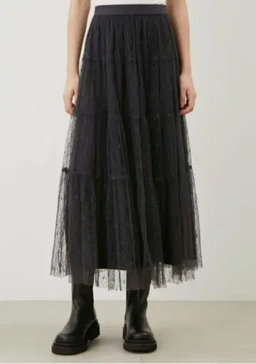 미라 오웬 2way 레이어드 튤 캉캉 스커트 블랙