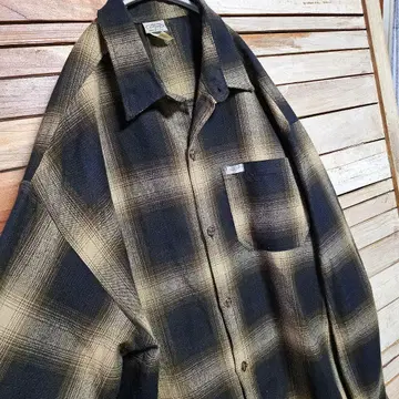 CALTOP 옴브레 체크 셔츠 플란넬 셔츠 긴팔 브라운 2XL