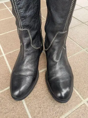 GEOX 가죽 롱 부츠 블랙 버클 포함