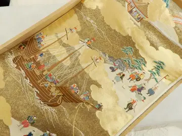 순수 실크 니시진 비단 남만인 도래도 후쿠로 오비