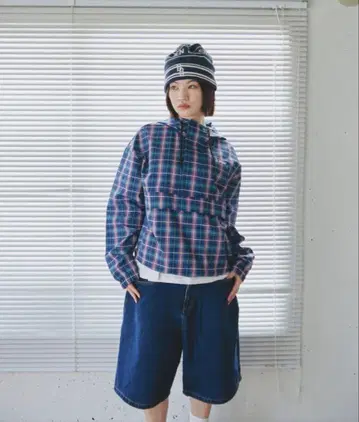 BrokenBase 나일론 테크 아노락 블루 체크