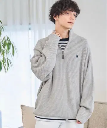 U.S POLO ASSN/WEGO 하프 지퍼 니트 스웨터