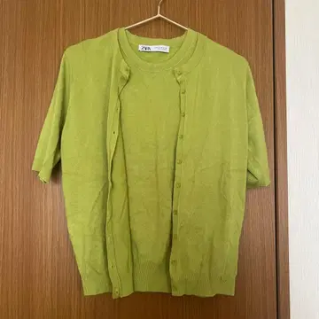 ZARA 라임 그린 가디건 슬리브리스 세트