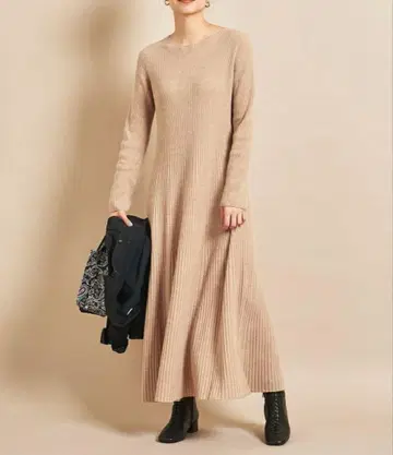 BEAUTY&YOUTH 베이지 긴팔 니트 원피스