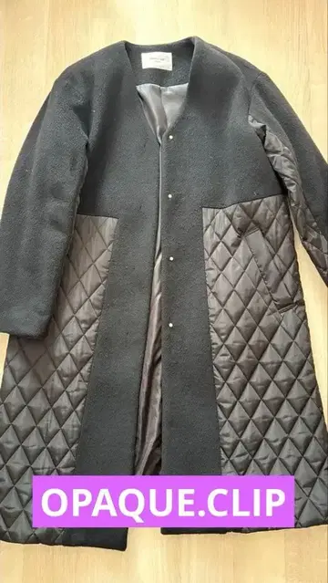 오페크닷클립 울 캐시미어 블렌드 퀼팅 코트 블랙 M