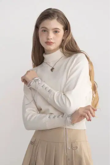 idem lace up ribbon turtle knit