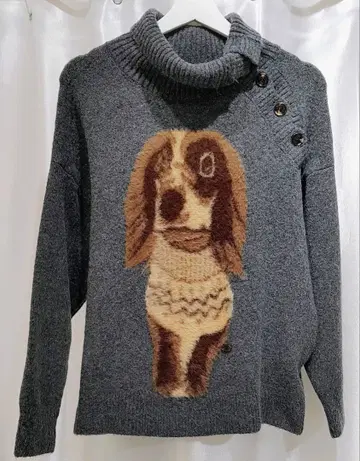 개 자수 그레이 터틀 니트