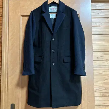 해리스 트위드 네이비 블랙 체스터 코트