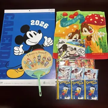 미키&프렌즈 세트 2026 달력 핸드 타월 부채, 티슈