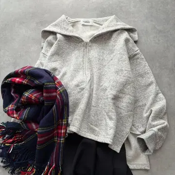 euphoric 유포릭 속기모 하프 지퍼 맨투맨 옷깃 그레이