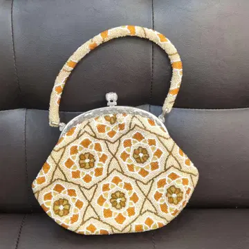 비즈 자수 핸드백 오렌지 베이지