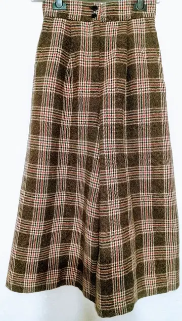 To b by agnes b 브라운 체크 와이드 팬츠 울 혼방