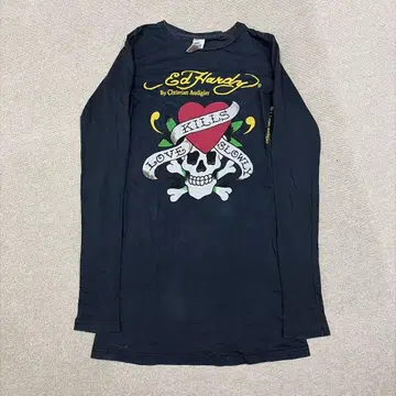 Y2K Ed Hardy 스컬 하트 긴팔 원피스 헤이세이 갸루