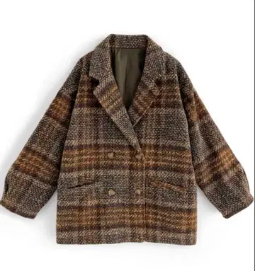 GRL 체크 무늬 더블 버튼 코트