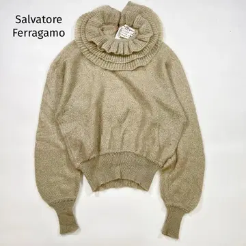 살바토레 페라가모 프릴 옷깃 니트 스웨터 M 빈티지 모헤어 혼방