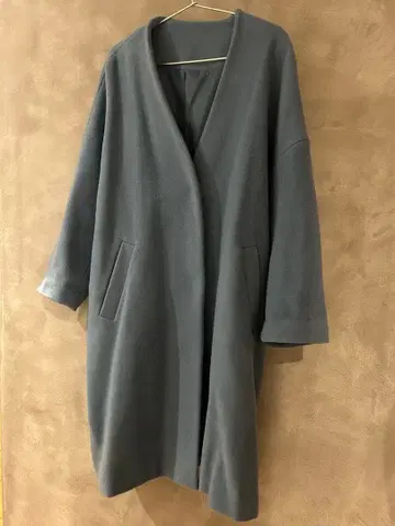 mila owen 탁한 블루 노카라 롱 코트 여성용