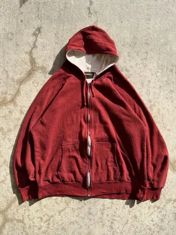 80s 루마니아 후드티 지퍼 후드티 크림슨 빨간색 안감 써멀