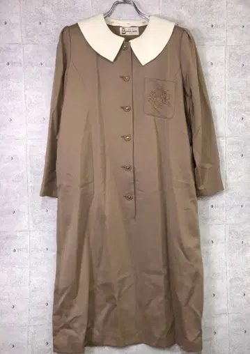 pierre cardin 구제 의류 자수 하프 버튼 옷깃 달린 롱 원피스