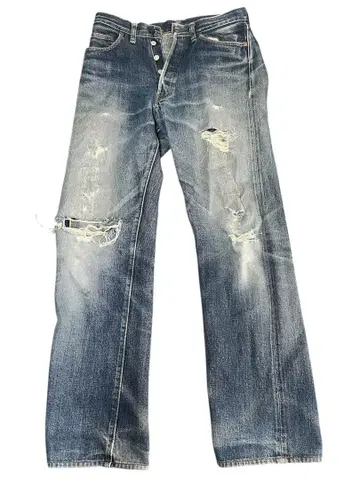 라이트 블루 데미지 데님 청바지